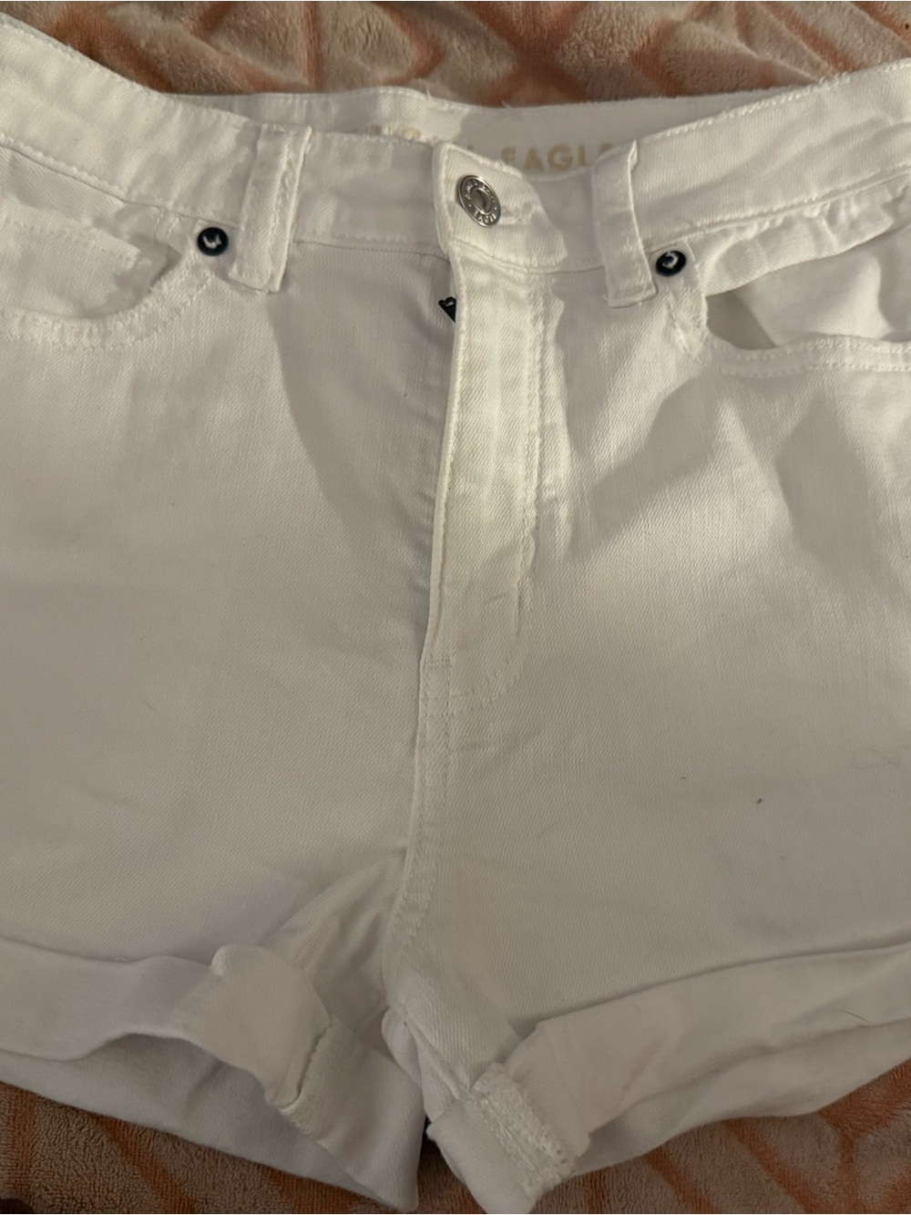 American Eagle Outfitters White Rolled-Hem Denim Shorts